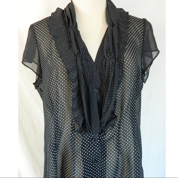 New York & Co Polka Dot Ruffle Work Blouse Top L - Picture 2 of 7